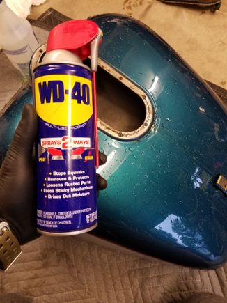 After drying out the tank with the blower, it was time for everyone's favorite not-lubricant to do some work. In case anyone reading this doesn't know, the WD stands for water displacement.