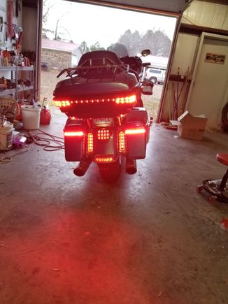I captured all of them on with the flashers. When the brakes are on the center part on the tour pack light flashes.