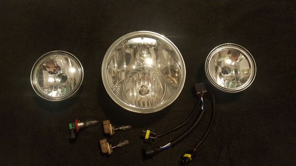 Head and spotlights. Includes bulbs. 100$ shipped.