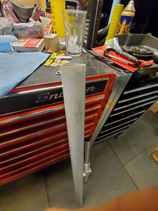 Special tool fork seal and bushing driver with tube and slider assembly ready to go.  Note the sanded top half inch or so of the PVC.  