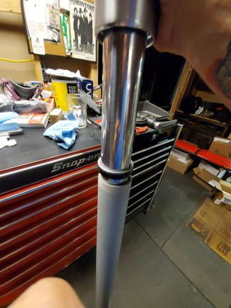 Tube and slider in the special installation tool (the 2" PVC conduit). Note thatfor this to work, the PVC pipe must be longer than the fork tube.
