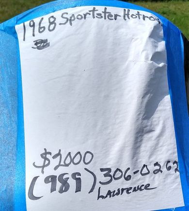 Sign reads "1968 Sportster Hotrod."  I tried to buy it for $900, but $1200 was as low as the guy would go.