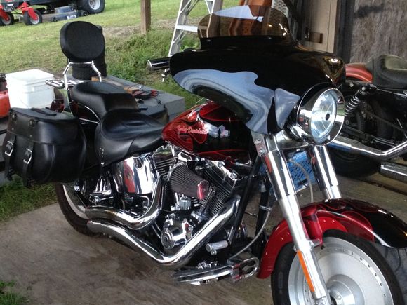 2006 FLSTFI FatBoy with 95 inch Stage III, purchased Feb 2014, 10,000 miles. Added bags, fairing, sissy bar. Thunderheader coming.