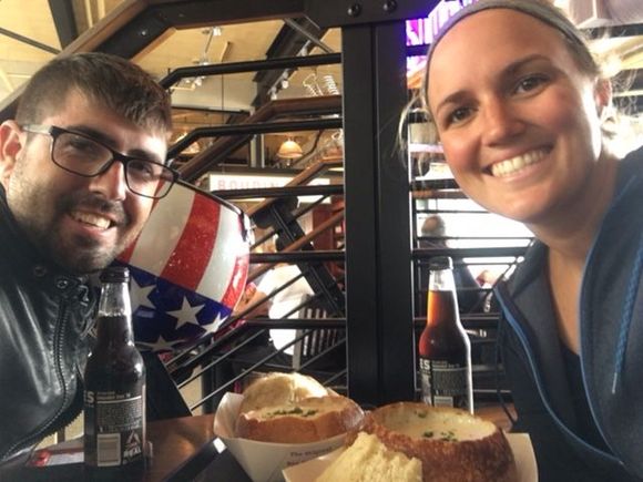 I would recommend clam chowder in a sour dough bread bowel, it was amazing. Parking wasn't really secure so we left the bike and our pack at the local Harley dealer just a few streets away.