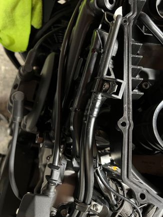 Air box is loos and moved a bit to route wire in factory harness on left side of air box looking forward.
