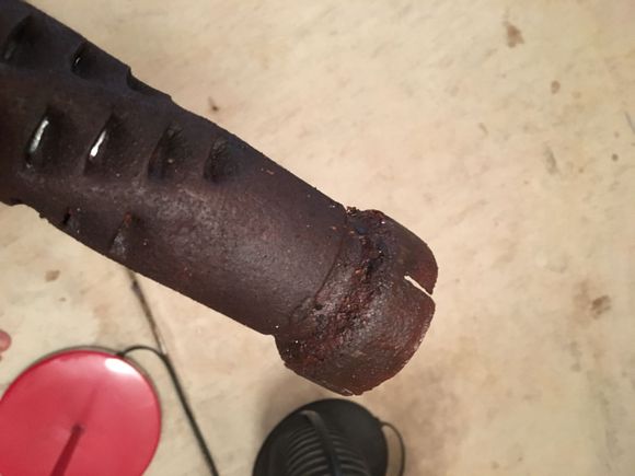 Rusted corroded baffle. Took a heavy duty slide hammer to remove