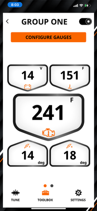 This is the SE pro program from Harley Davidson, showing engine temperature and intake temperature as well as other parameters.