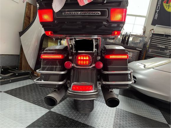 Here is how they look on the bike. You can see the old right side saddlebag light was not fully illuminating. 