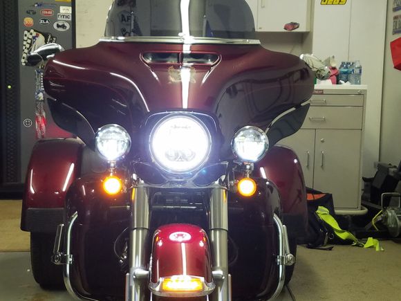 Low beams on at a slight downward angle