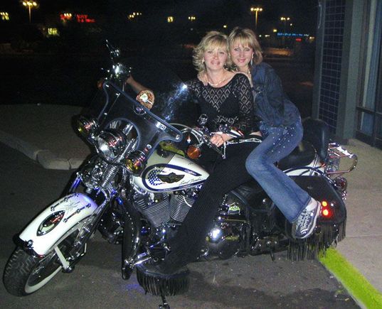 Back in AZ in 2005, "Russian Disco Night" at a local pub, brought out some 'Rusky' lovelies to dance and show off that they are not the big, ugly farm women we were told all those cold-war years! This gorgeous mother-daughter team, who asked me to take their picture on my bike, is proof of that!