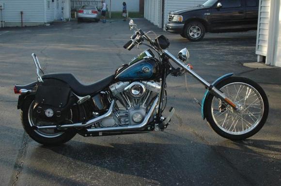 My 06 soft tail standard after the Seeger cycle chopper front end and paint.