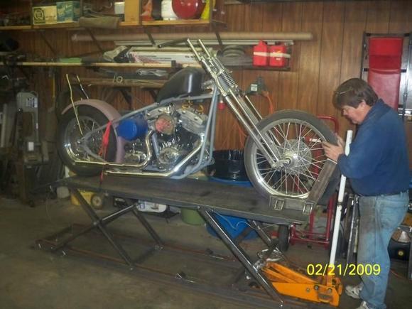 Hanks chopper on lift we just built