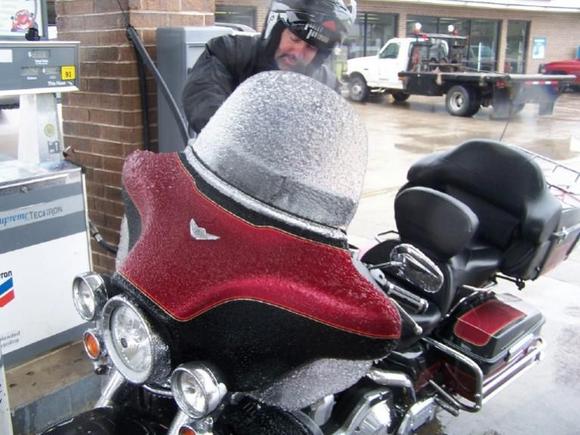 Big Bend Ice Storm: 1" ice on leading edge of bike