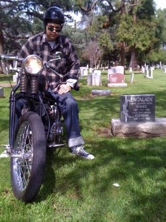 me &amp; my 45 at my grandparents uncles etc grave