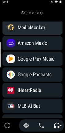 My phone has four more apps available after MLB At Bat...AA defaults to the last selected music source when you tap the headphones icon. To change, you tap again to get to this menu.