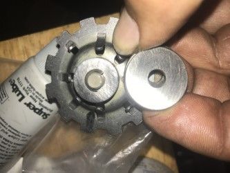 AGAIN THOSE ARE BOTH "BUILT" THROWOUT BEARINGS, BIG DIFFERENCE!! AND TO THE LEFT, THAT OIL SPREADER GET TAKEN OUT OF ASSEMBLY? NOT SURE WHY, BUT IM NOT QUESTIONING, BAKER!!!