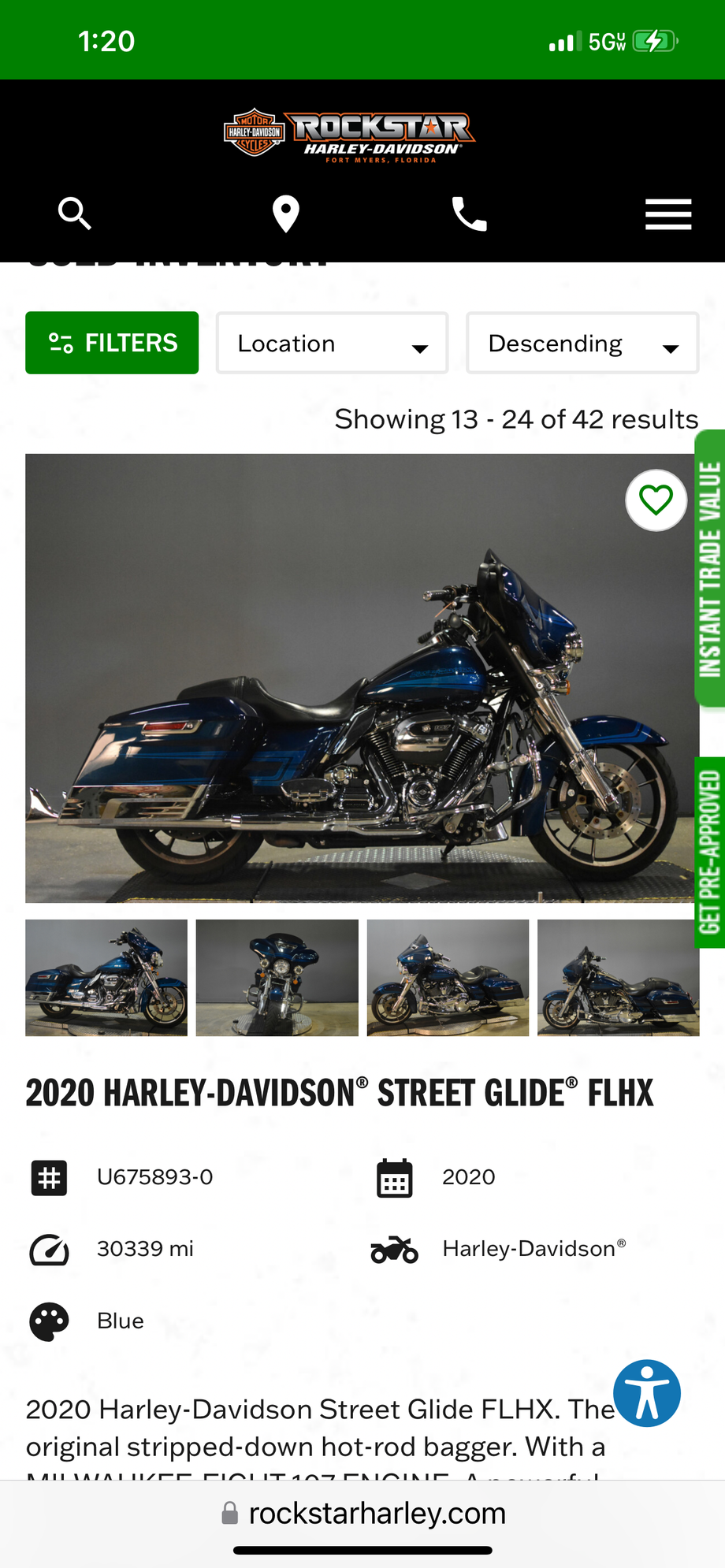 Rockstar is my local dealer�I could go on for days with stories about them and how bad they are.  How anyone buys a bike there is beyond me.  This bike is an active listing�has been an active listing for at least two years and has never been in inventory. I just bought a left over 23 road glide ST (on the other side of the state because you just can�t deal with them) and I called with a list of 5 bikes from their online inventory one day.  Every one of them� oh, we just sold that yesterday. 