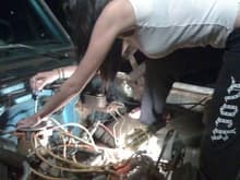 helpin my dad pull the motor from his 70 gmc truck....i love ol' tom