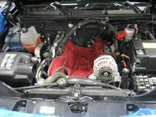 Motor with Intake Removed.  Spark Plugs have been Replaced and Balancer is Pinned for Supercharger.