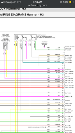 Schematic; look where the Crankshaft sensor meets the PCM, via a purple and yellow wire. 