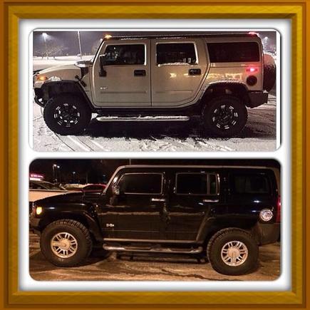 My two Babies!! Hummer H2 Pewter Bronze 2003 and Hummer H3 Black 2007