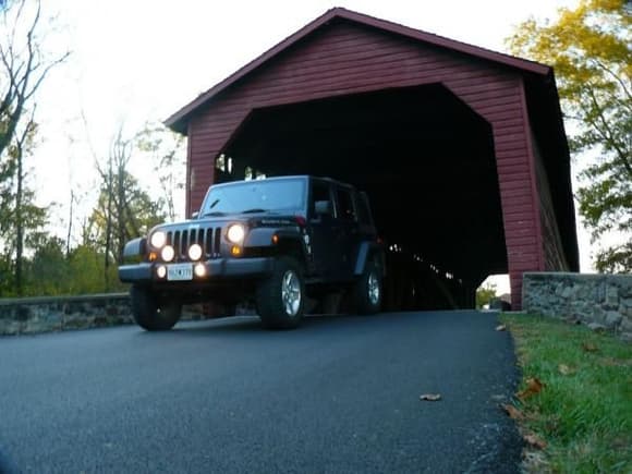 nice shot of my jeep in a covered bridge near Frederick, MD