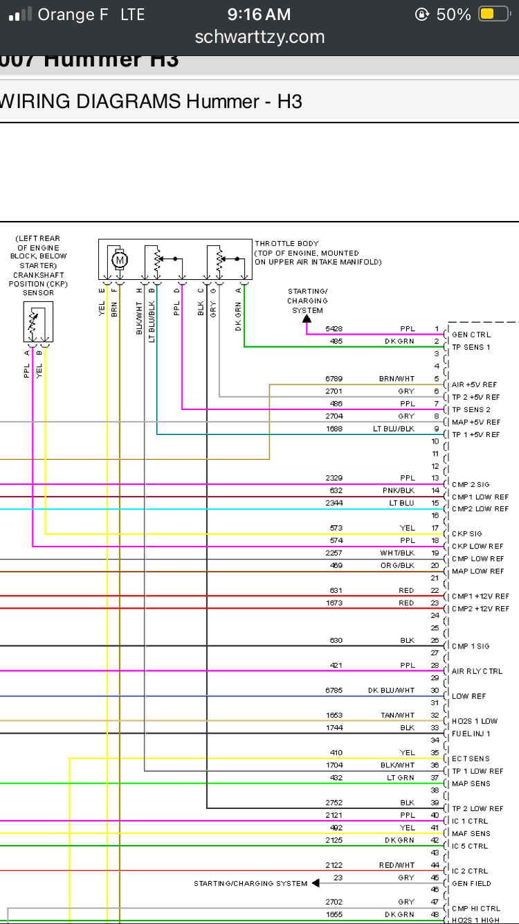 Schematic; look where the Crankshaft sensor meets the PCM, via a purple and yellow wire. 