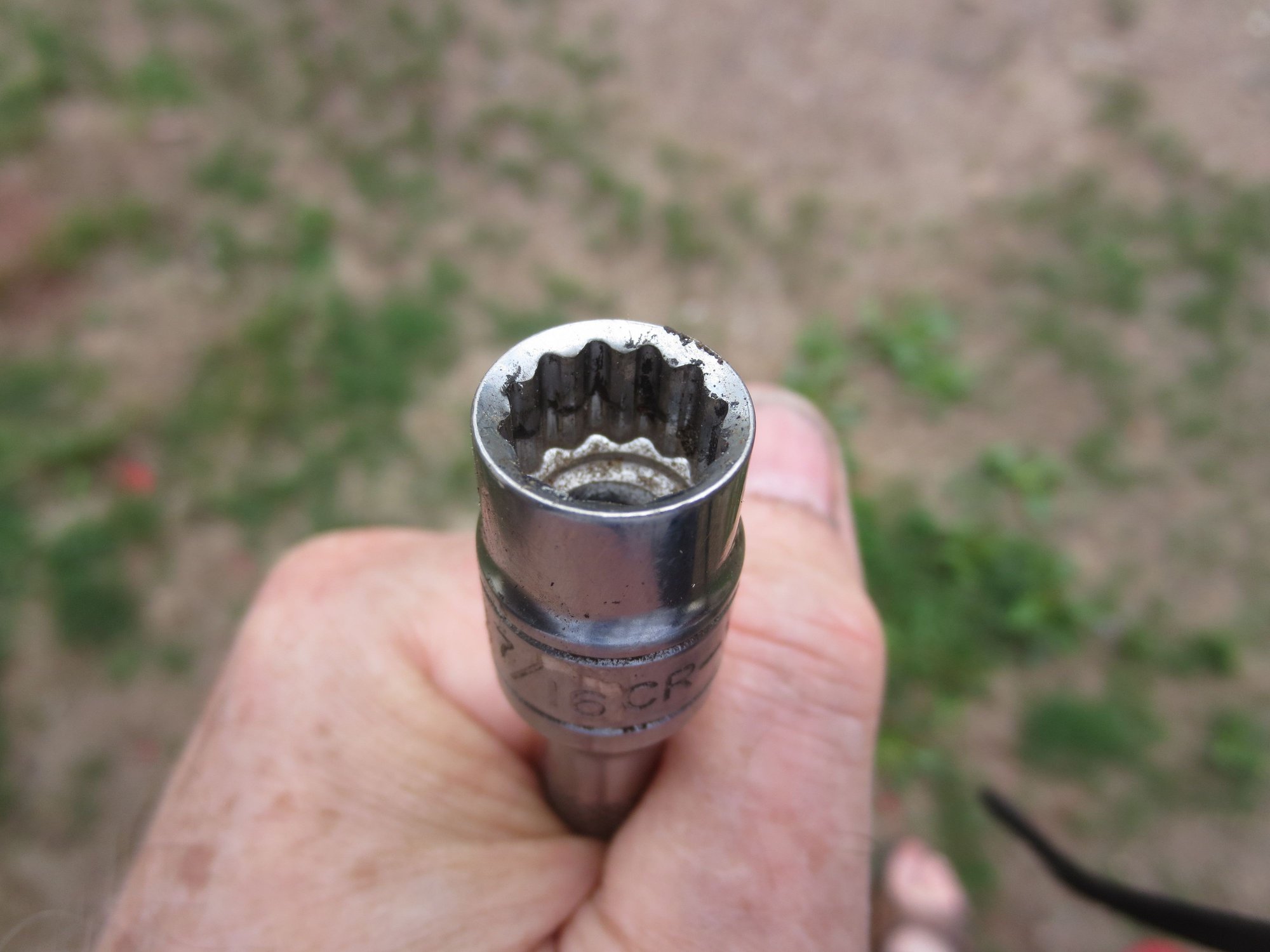 12 point (double hex) 7/16ths socket required on top starter bolt.