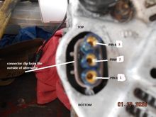 1 at the bottom and 3 at the top
viewing the alternator from the back ' as mounted in car