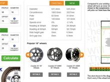 Tyre & Wheel comparison site showing front wheel sizings.