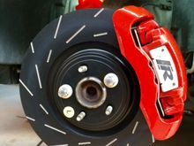 Finished product: EBC slotted rotors and redstuff pads.