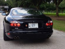 2005 XKR Coupe with Victory/Edition Tail Lights  with LED Bulbs as seen from a Porsche