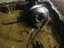 As promissed by others, parts of tensioners found in the oil pan