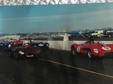 I’m in # 5 on the pole  David Love is next to me in the first Ferrari Testa Rossa  The D type behind him is the 2965 LeMans winner 
And behind me is the one of Factory Corvette  SS  The field also had a Porsche RSK a type 61 Birdcage Maserati. Etc. 