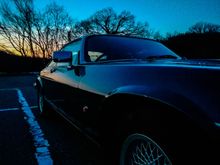 My god, a tablet/smartphone camera really is terrible compared to a DSLR.... Anyway, I liked the way the dark blue of the gloaming matched the dark blue of the car, with the last red of the sunset reflecting along the body.