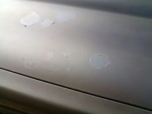 previous owner did a poor job with clear coat.  Spray on clear coat much? lol