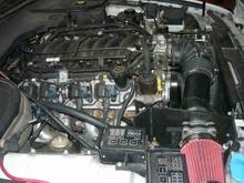 Engine compartment view- right side (stock Camaro fuse and relay panels for LS1 engine wiring in foreground)