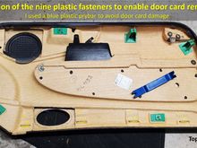 Pry the nine plastic fasteners while leaving all weatherstrips in place.