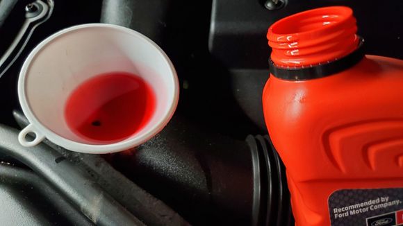 keep pouring until it flows out the fill port