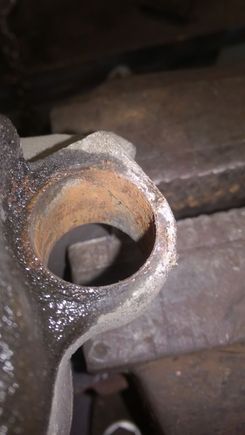 Rust build up on the inside of the bore where the rubber bush sits to locate the guide pins.