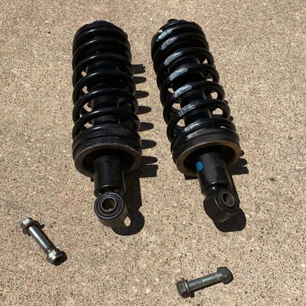 The spring is captured by the shock, so no worries of a
sudden release of energy when you pull the unit off of the car.  