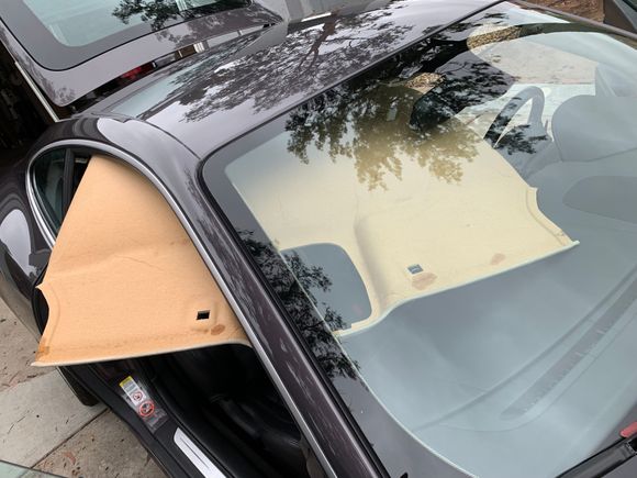 This if the way I removed the headliner board; lowered passenger window, open door.