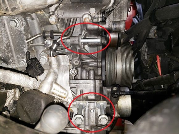 Above picture: Here's where the alternator would go, but it's now been removed - I put the three bolts back into place for the picture. Keep in mind that this picture also has various hoses and belts already removed, so the area would look different with them in place.