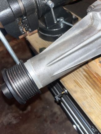 Snout was rebuilt with new bearings and coupler. The snout was also machined and the Eurotoys smaller diameter pulley was pressed on. It spins freely. 