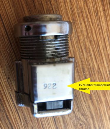 Glove box lock showing the FS Number.