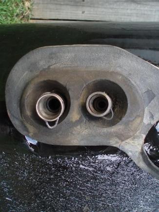 Getting ready to put the tank back in the vehicle, ensure the fuel line clips are in place before you put the tank in.  Note the orientation of the clips, they are in the locked position.  It is darn near impossible to get the clips on the tank after the tank has been installed.