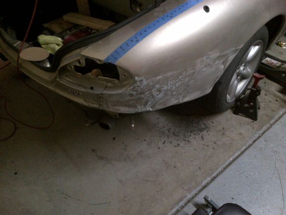 Getting there! The next step is to remove all of the paint down to bare metal, and use heat to shrink the metal back to it's original contour.