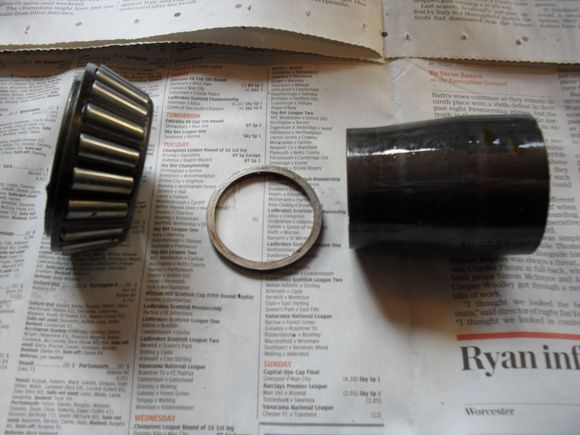 Unlike some diffs, the pre-load is set by a spacer rather than a crush sleeve so there is no need to  worry about counting pinion nut rotations etc. There's no need to remove the bearing and spacers but mine fell out when I was manoeuvring the diff so I thought I'd take a photo.