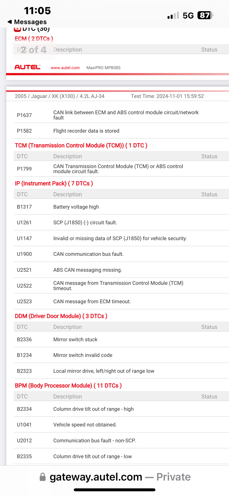 these are the error codes that came up for my 2005 XK84.2