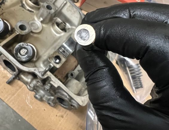 Interesting wear on the valve stem tip. The picture makes it seem worse than it is, but I’m replacing all the valves regardless. Was able to find NOS on eBay and grabbed them up.